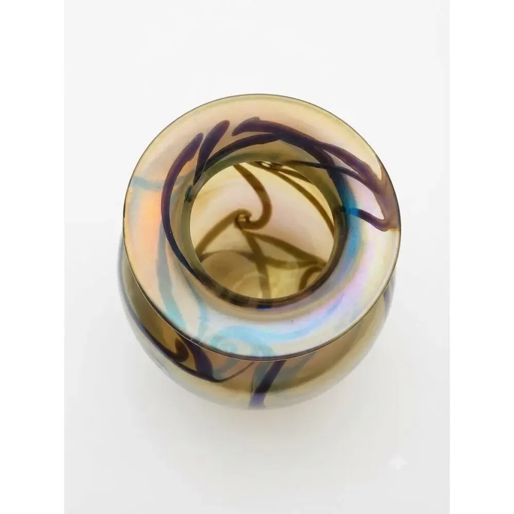Vintage 1991 Robert Eickholt Signed Studio Art Glass Iridescent Hand Blown Vase